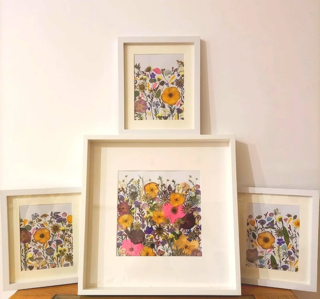 A Beautiful Pressed Bridal Bouquet with bridesmaid pressed flower add on frames by Pressed Bláthanna by Bríd