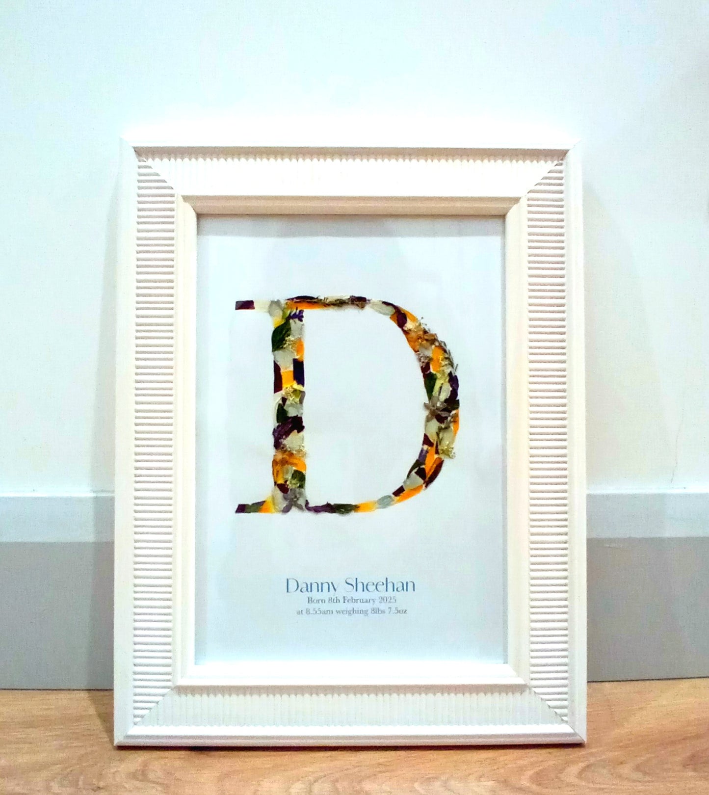 The perfect newborn baby gift. Pressed Flower Art Design Framed by Pressed Bláthanna by Bríd in Kerry Ireland